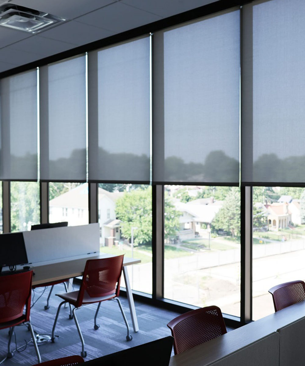 Commercial shades on large windows